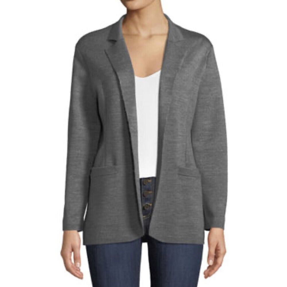Kobi Halperin Beth Sweater Jacket-Open Front Wool Blend Grey Knit Blazer-Small